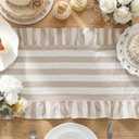 Tegeme Brown and White Ruffle Table Runner 100% Cotton Table Runner for Home Dinner Birthday Party Decoration Baby Shower Dining Room Kitchen Decor (13"x72",Wide Stripes)