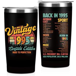 Vintage 1995, 31st Birthday Gifts for Men Him, 31st Birthday Decorations Tumbler, 20 oz Stainless Steel Insulated Coffee Mug, Gifts for 31 Year Old Man Friend, Travel Cup, Black Drinking Cup for Car