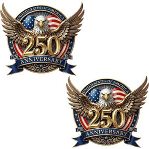 America Eagle Anniversary Sticker - 2 Pack Eagle Flag Patriotic Sticker for Refrigerators, Trucks, Laptop or Any Smooth Surface, Waterproof- American Pride Stickers - 8.27x7.2 in - BS-20