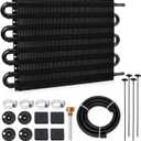 Universal Transmission Oil Cooler, 8 Pass Tube and Fin Design, Compatible with Ford, Chevrolet &Dodge Ram- Black- Aluminium