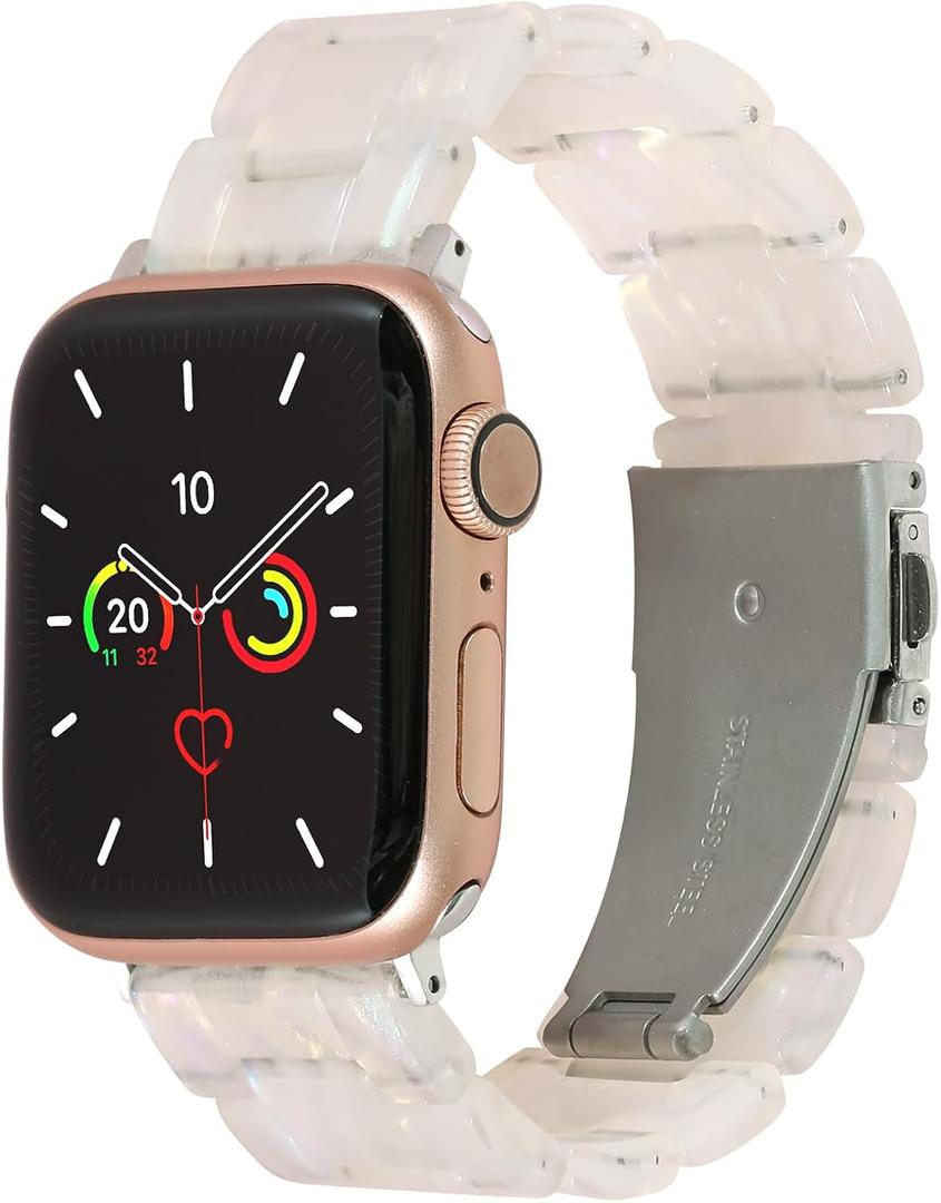 MAIRUI Resin Watch Band Compatible with Apple Watch for Women Men 49mm/45mm/44mm/42mm Series 9/8/7/6 SE Slim Bands Strap Bracelet Wristband for iWatch 5/4/3/2/1/Ultra/Ultra 2(Colorful Shell White-3)