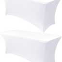 Obstal 6ft Stretch Spandex Table Cover - 2 Pack Universal Rectangular Fitted Tablecloth Protector for Wedding, Banquet and Party, White