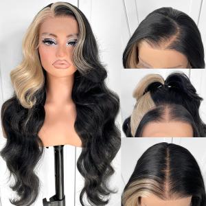 13x6 Skunk Stripe Wig Glueless Lace Front Wigs Pre Plucked Synthetic Body Wave blonde wig Wear and Go lace front wig for black women