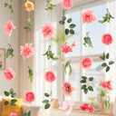 Livole 6Pcs 36Ft Hanging Flower Garland with Bow Pink Wildflower Garlands Backdrop Silk Rose Fake Floral Vines with Hooks for Spring Party Wedding Birthday Anniversary Arch Wall Garden Decor