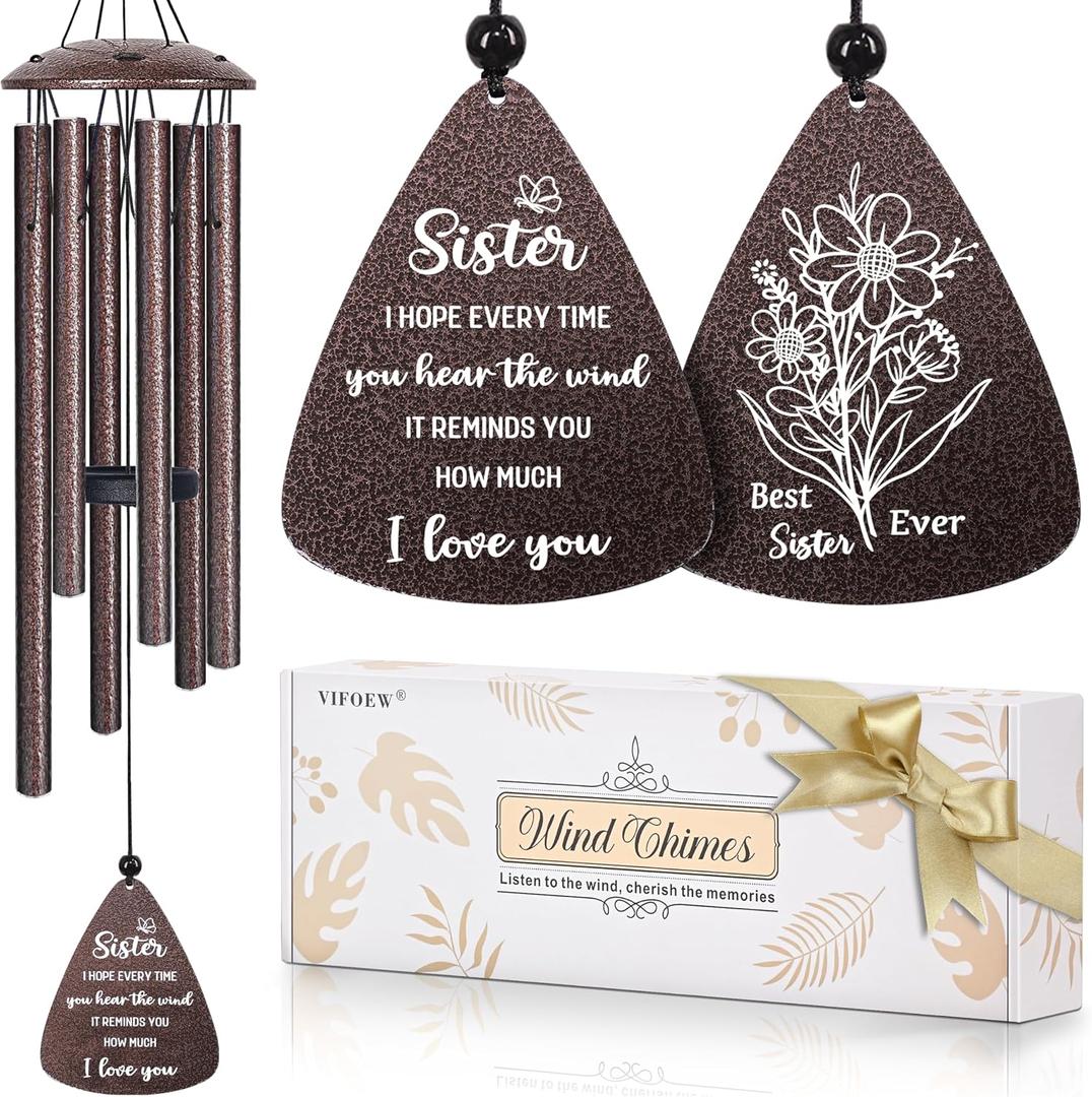 Sister Gifts, 32" Bronze Wind Chimes, Sister's Birthday Gifts from Sisters Brother, Sisters in Law Gift, Best Sister Ever Gift for Women Birthday Christmas Mother's Day, Home Decor
