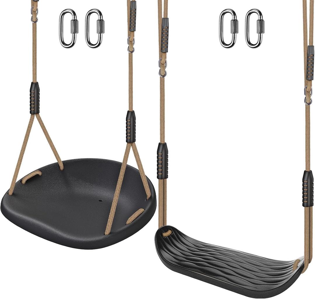 SELEWARE 2 Pack Heavy Duty Plastic Swing Seats with Adjustable Rope & Quick Connect, Replacement Swing Set Accessories for Kids and Adults, Indoor/Outdoor Backyard Playground Tree Swing, Black