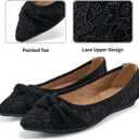 Ablanczoom Dress Shoes for Womens Flats: Dressy Comfortable Pointed Toe Bow Lace Mesh Ballet Flat Wedding Bridal Shoe for Women (7, Black)