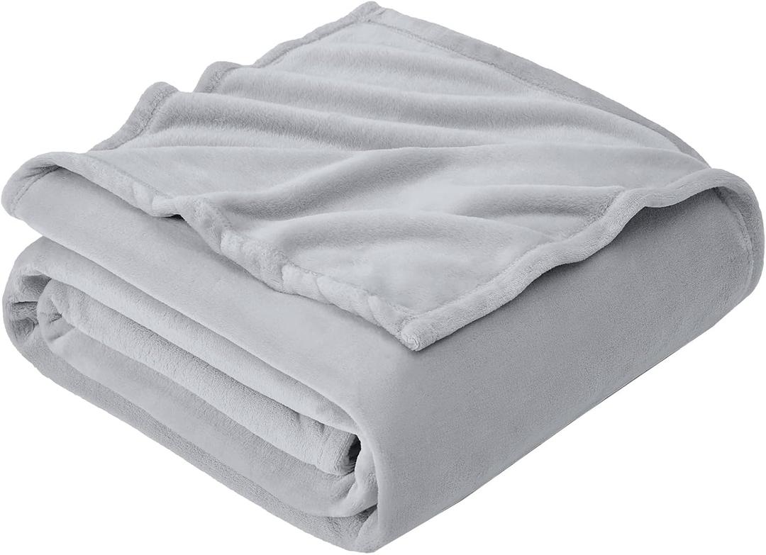 Hansleep Fleece Light Grey Twin Blanket, Super Soft Flannel Fuzzy Plush Cozy Blanket for All Seasons, Light Grey, Twin 60x80 Inches