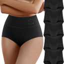 Women's Cotton Underwear High Waisted Tummy Control Stretch Soft Full Coverage Breathable Briefs 5 Packs (Medium)