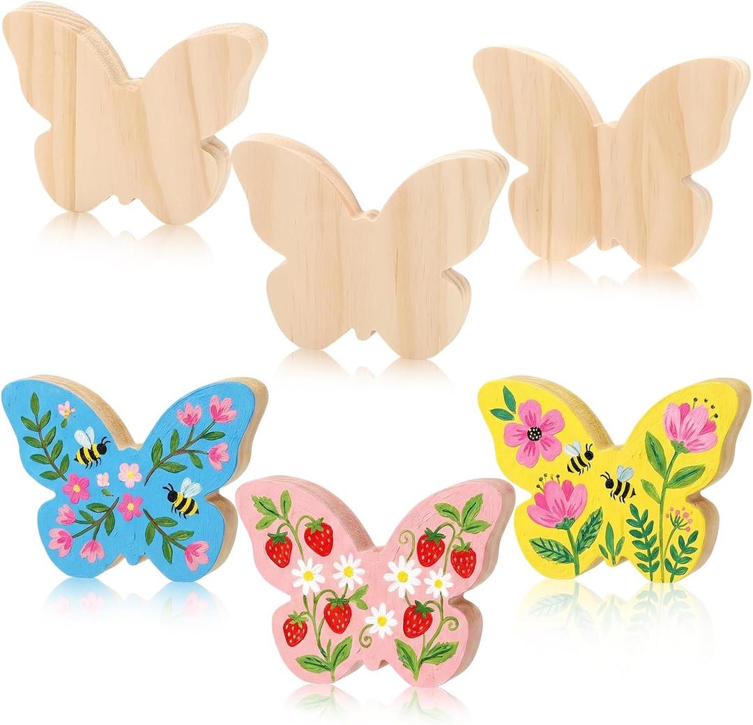 Novabright 6 Pcs Large Wooden Butterfly Block Unfinished Butterfly Shaped Signs Wood Blocks to Paint Blank Wood Table Centerpieces for Spring Home Decor Classroom DIY Art Craft Party Supplies