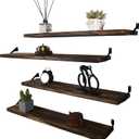 HXSWY Wood Floating Shelves for Wall, Wooden Wall Shelves for Bedroom, Wall Mounted Shelves for Living Room, Set of 4 Brown 36 Inch