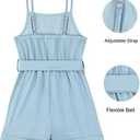Huanye Girls Sleeveless Halter Romper Jumpsuit with Side Pockets (Blue)