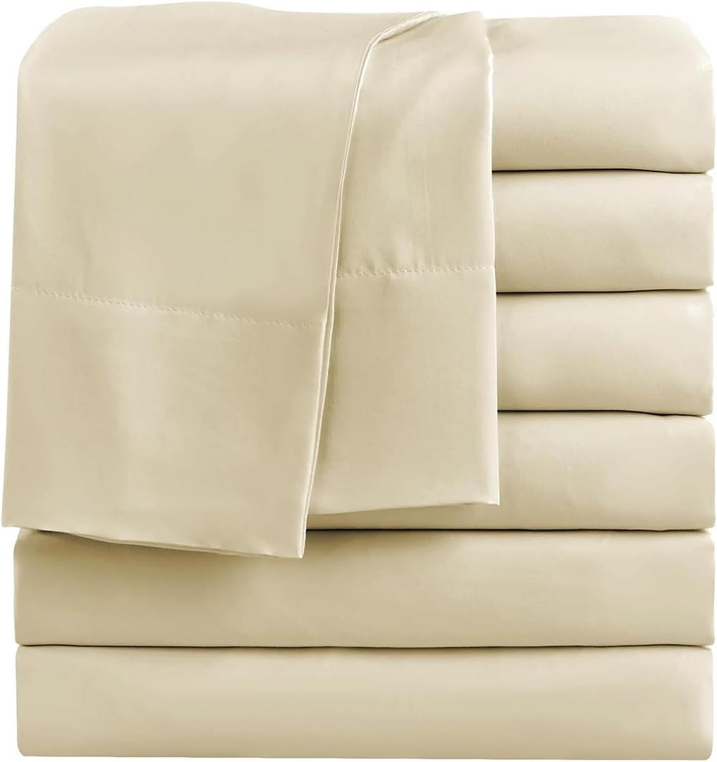FreshCulture Twin Flat Sheets Only, Pack of 6, Soft Microfiber Bedding Sheets for Home, Salons, Hotels, Bulk Flat Sheets Only Twin Size (Beige)