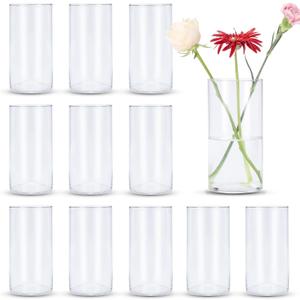Devilfire 8 Inches Tall (20 cm) Clear Glass Cylinder vases,Pack of 12 Centerpiece Flower Vase,Floating Candle Holder for Home & Garden Decor, Wedding, Party.