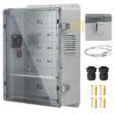 Joinfworld Outdoor Electric Enclosure Box 18.1x12.6x6.4 Waterproof | ABS Clear Weatherproof WiFi Enclosure with 12V Fan, Stainless Steel Buckles, DIN Rail & Wall/Pole Mounting