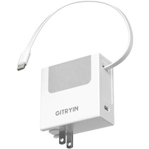 Gitryin Portable Phone Charger Block, Retractable Wall Charger with 33.5in Retractable Lightning Cable, 40W Fast Charging Block with USB C Port, Power Adapter with Foldable Plug for iPhone14/13/12 (White)