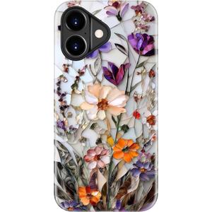 LUHOURI for iPhone 17 Case,Wireless Charging Compatible,Dual-Layer - Soft Silicone Inner + Hard Outer Shell,Cute Wildflower Design,Protective Phone Cover for Women - Marble Pressed Flowers
