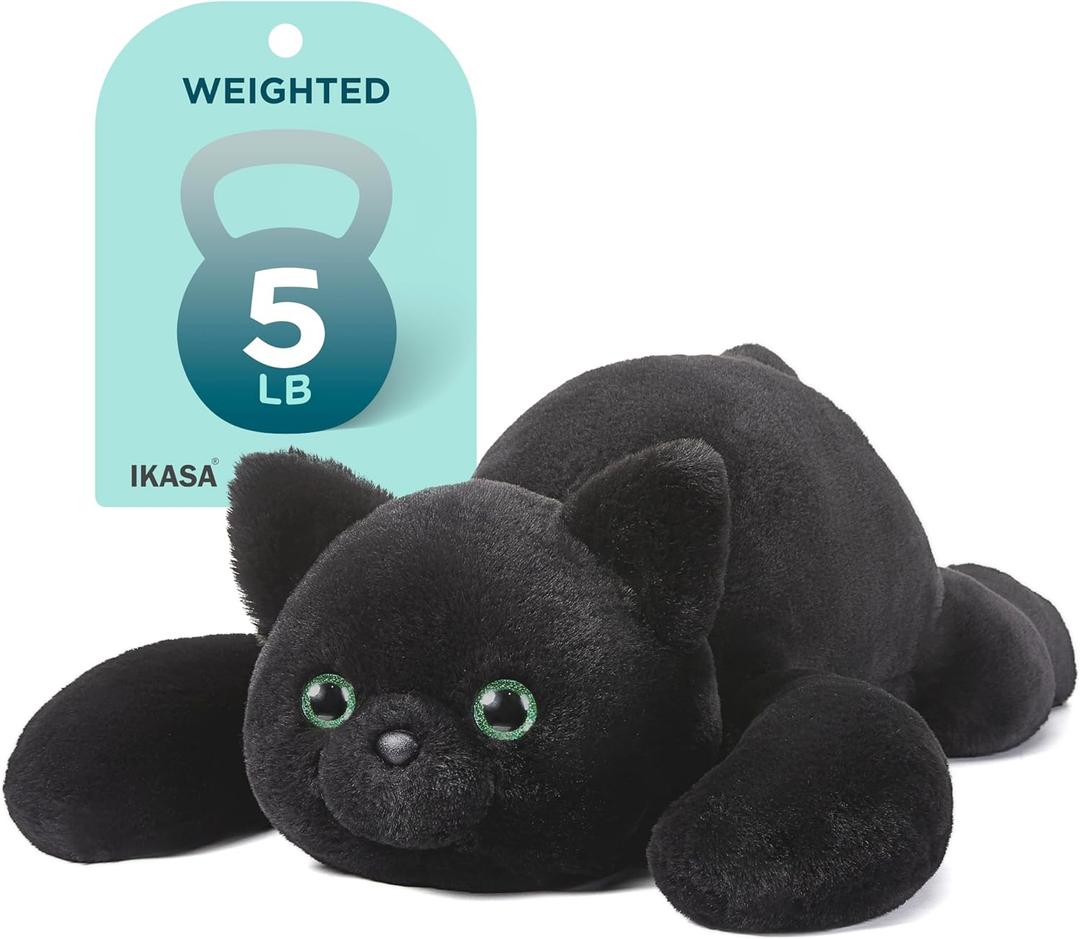 IKASA 5 lbs Weighted Stuffed Animal Black Cat Plush Toy,24 inches Giant Large Big Jumbo Kitten Toys,Huge Size Fat Plushie,Gifts for Kids Girls Boys