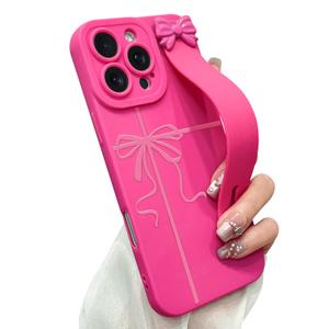 jueaes Cute Bow Case for iPhone 16 Pro with Finger Hand Wrist Strap