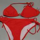 Zonsaoja Women String Bikini Set Halter Side Tie Two Piece Swimsuit Triangle Bathing Suits Red L