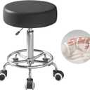 Rolling Stool, Heavy Weight Capacity 250lb, PU Leather Rolling stools, Ultra Soft Padded Seat, Rolling Stools with Wheels and Footrest, 360 Swivel, Spa Drawing Salon Work Office Tattoo Stool (black)
