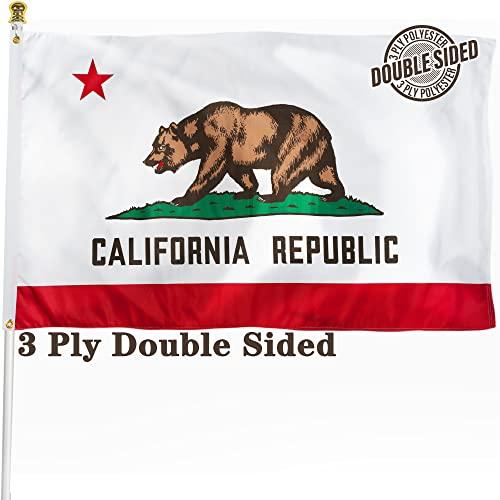 XIFAN Double Sided California State Flag 3x5 ft, Heavy Duty 3 Ply Durable Polyester, CA Flag with Vibrant Print/4 Rows Hemming/Brass Grommets for Indoor Outdoor Decor