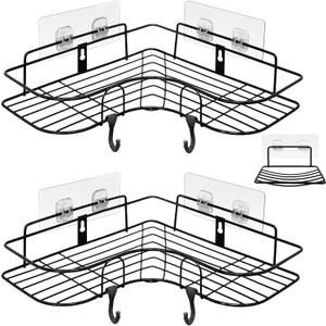 ADORAMOUR Corner Shower Caddy Set -2 Pack Bathroom Organizer with Soap Dish, Adhesive Storage Rack for Toiletries, Shower Shelf Drill-Free or Drilling Install Options Shampoo Holder, Black