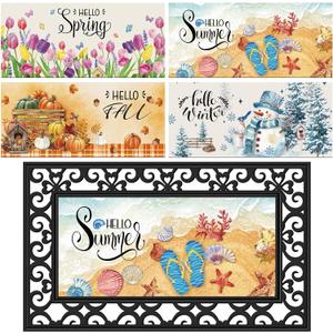Tinideya 4 Pcs Doormat Inserts, 22 x 10 Inch Interchangeable Seasonal Welcome Doormat for Front Door, Summer Fall Non Slip Diatom Mud Door Mat for Holiday Entrance Decor, No Frame(Seasons)