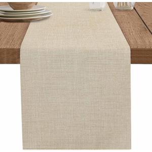 Beige Linen Bottom Table Runner 13x60 Inches Long Solid Color Farmhouse Cotton Linen Table Runner Burlap Style Farmhouse for Dinner Party Tabletop Decorations