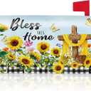 Easter Mailbox Covers Magnetic Standard Size, Sunflower Cross Bless This Home Mailbox Wraps, Farmhouse Christian Outdoor Garden Yard Decor