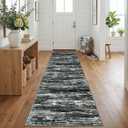 KOZYFLY Modern Hallway Runner Rug 2.6x12 Washable Rug Runner Black Grey