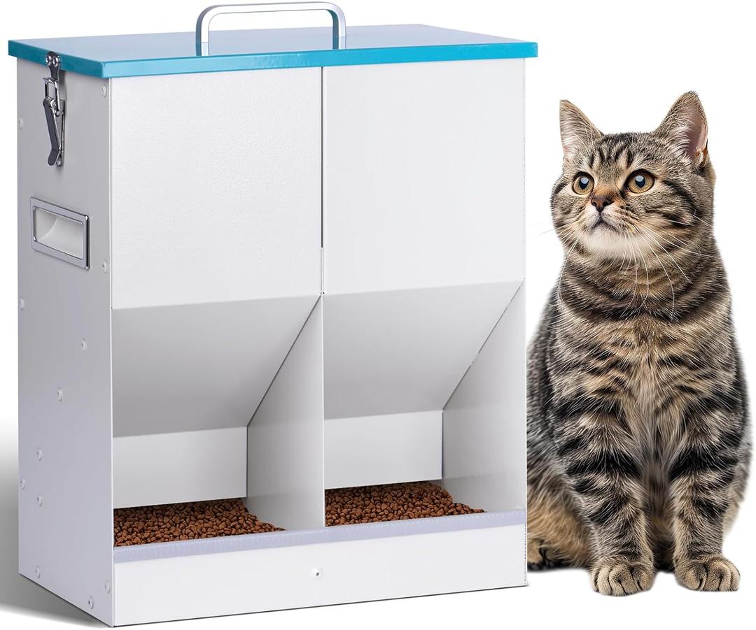 Automatic Cat Feeder for 2 Cat, 42cups/10L Automatic Pet Feeder for Dogs and Cats, Multiple Cats Feeder Outdoor Large Capacity Galvanized Steel Gravity Pet Dog Dry Food Dispenser (10L)