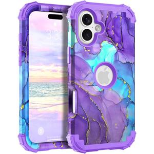Hocase for iPhone 16 Plus Case 6.7", Heavy Duty Shockproof Protection Soft Silicone Rubber+Hard Plastic Bumpers Hybrid Protective Case for iPhone 16 Plus 2024 - When Purple Meets Blue