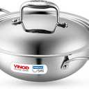 Vinod Platinum Triply Stainless Steel Wok with Lid, 1.8 Litre (22 cm Diameter), Silver, Induction & Gas Compatible