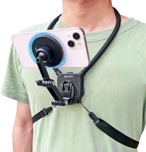 BMUUPY Magnetic POV/Vlog Phone Neck Mount Holder for iPhone 15/14/13/12 Pro Mini/Plus/Pro/Pro Max, Hand Free Chest Stand Video Recording for Mobile Phone Accessory