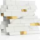 Backsplash Tile for Kitchen Peel and Stick Stone Matte Finish,Bathroom Tiles Stickers 3D Wall Panel Linear Mosaic Marble Backsplash Waterproof(10sheets,White Gold)