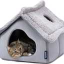 Pelzin Cat Houses for Indoor Cats - Large Cat Cave Bed with Removable Support Foam and Washable 2-Side Mat - Covered Cat Bed for Cat Hideaway - Enclosed Cat Hideout for Kitten and Small Pet, Grey
