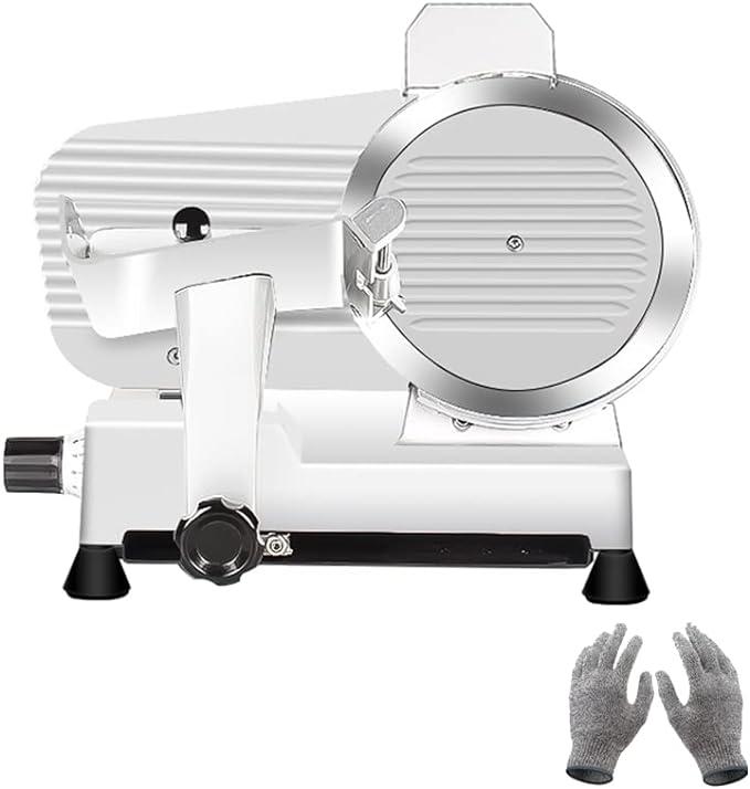 Meat Slicer 10-inch 340W Home Use and for Commercial Electric Food Slicer with Chromium-plated Steel Blade and Built-in Sharpening Stone Easy to Clean Adjustable Thickness Cuts Meat Bread and Cheese