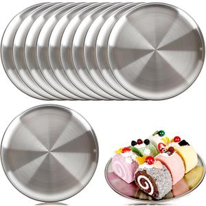 12 Pack 8 Inch Pizza Pans Stainless Steel Pizza Pans Bulk Reusable Round Bakeware Oven Pizza Trays for Restaurant Home Kitchen Baking Roasting Rust Free Dishwasher Easy Clean