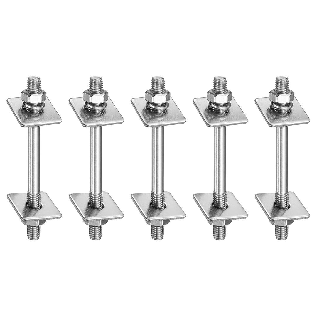 Uxcell 5Pcs M8x95mm 304 Stainless Steel Double End Threaded Stud Screw Bolt with Nuts, Square Flat Washers & Spring Washers for House Maintenance, Silver Tone