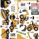 Construction Wall Stickers, Truck Digger Excavator Cartoon Engineering Car Decorative Wall Decals, Vinyl Peel Stick Decor Wall Decors for Kids Baby Bedroom Boys Room Nursery Playroom, 18.9 Inches X 1.19 Inches