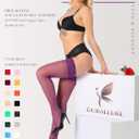 DORALLURE Thigh High Stockings Silicone Lace Top Stay Up Silky Semi Sheer Pantyhose for Women Hold Up Nylon (Small-Medium, Dark Purple)