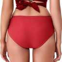 Mid Rise Full Coverage Bikini Bottoms for Women Ruched Bathing Suit Bottoms Red XL