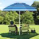 Aoxun 8 FT Beach Umbrella with Tilt Pole, Portable Sand Anchor and Carry Bag, UPF 50+ Sun Shelter Air Vents Design for Outdoor (Navy Blue & White)