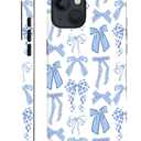 Case for iPhone 15,Durable Drop Protection Shockproof Silicone + Hard PC 2 in 1 Hybrid Protective Cover with Stylish Pattern Design Soft Blue Bow Girl Aesthetic