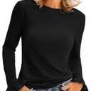 Tankaneo Womens Long Sleeve Shirts 2026 Spring Fall Trendy Basic Tees Ruffle Going Out Tops Outfits Y2k Clothes Black (Black)