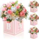 4 Pcs Baby Shower Flower Boxes Table Centerpieces Decoration Pink Baby Block Floral Holder Centerpiece Baby in Bloom Gender Reveal Birthday Party Decors Table Display Its A Girl Its A Boy