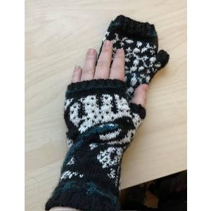 BRUCERIVER Womens Winter Knit Soft Fingerless Mitten Gloves Geometry Design On Top Black One Size