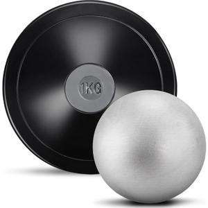 Covzoe 2 Pack Shot Put Ball and Throwing Discus Set, 1 kg Training Discus and About 12Lb Iron Shot Put Track for Outdoor Sports Practice Field Training