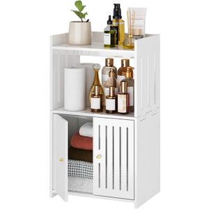 3-Tier Bathroom Storage Cabinet, Small White Floor Cabinet Freestanding Organizer with Door for Living Room Hallway Small Space